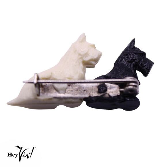 Vintage Scotty Dog Pin Brooch in Black and White Made in GT Britain - Hey Viv - Picture 2 of 5